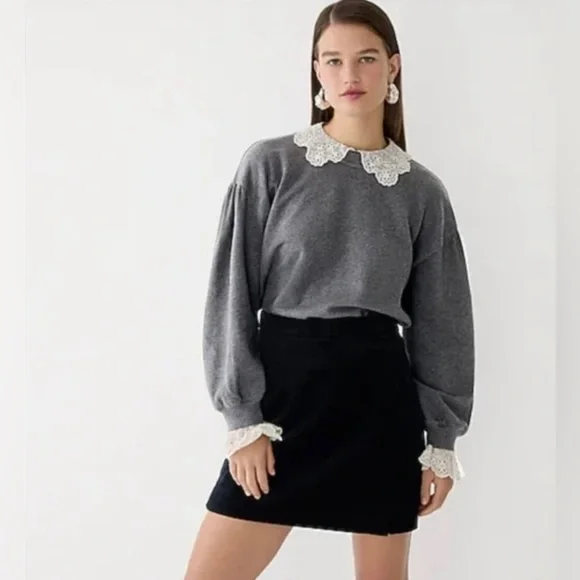 J Crew Lace Collar Crewneck White Sweatshirt Sz-M - Picture 2 of 11